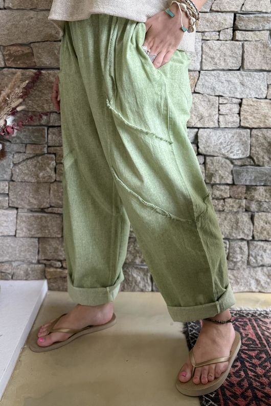 Rustic Nature Linen Blend Barrel Pant Washed Lawn